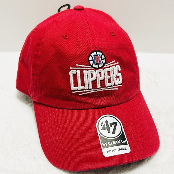'47 Brand Los Angeles Clippers Script Logo Clean Up Hat Cap Adjustable Red NBA - Picture 3 of 5
